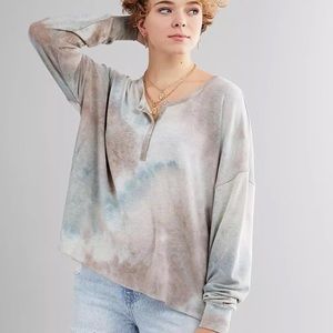 Gilded Intent Tie Dye Henley Long Sleeve Top